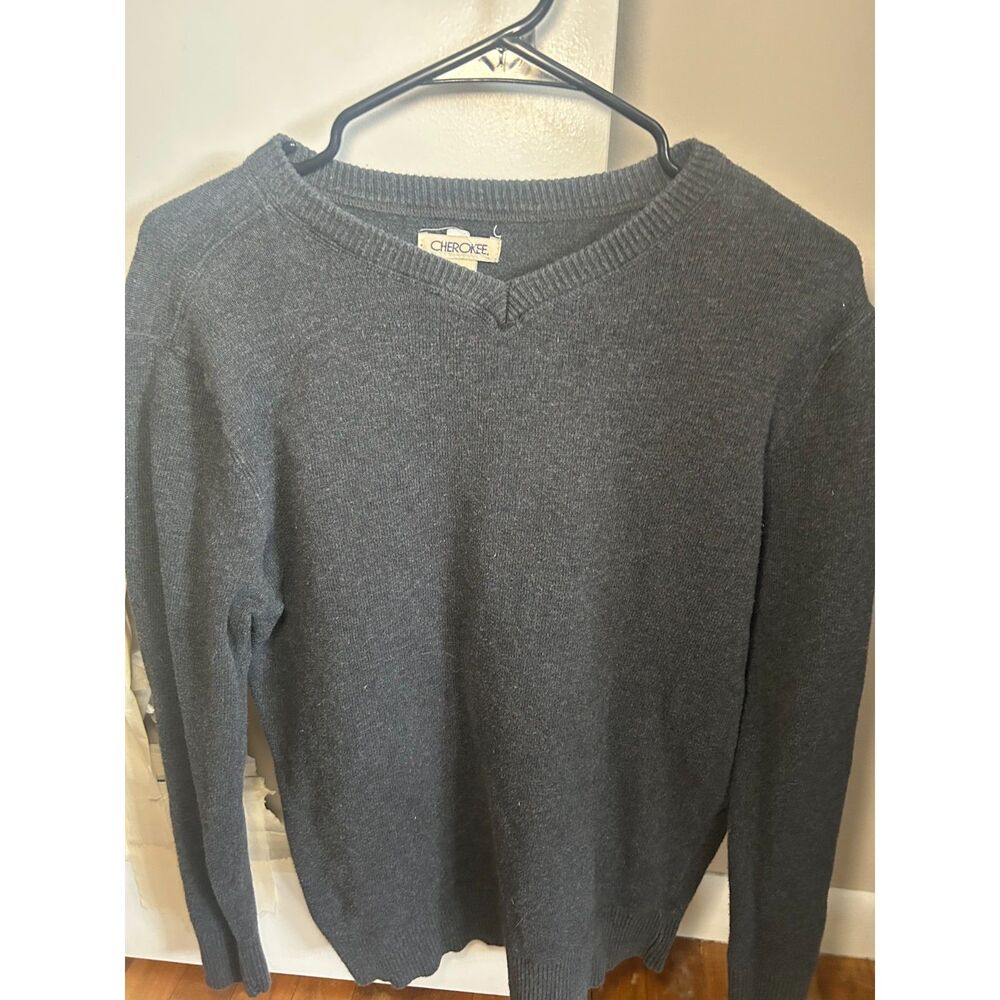 Cherokee XL Gray V Neck Pullover Sweater 100% Cotton Classic Fit - Picture 2 of 4